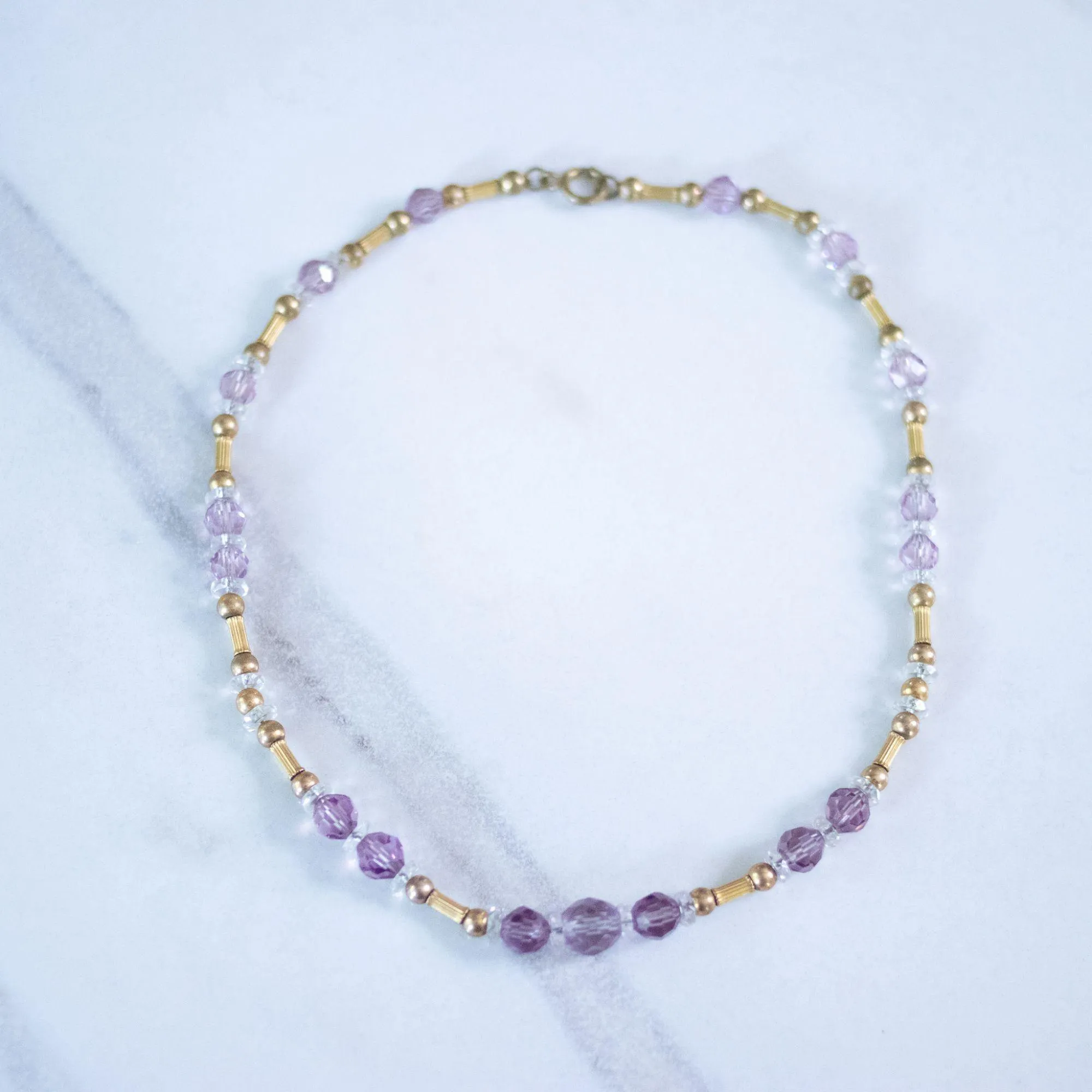 Vintage Czech Purple Crystal and Gold Bead Necklace