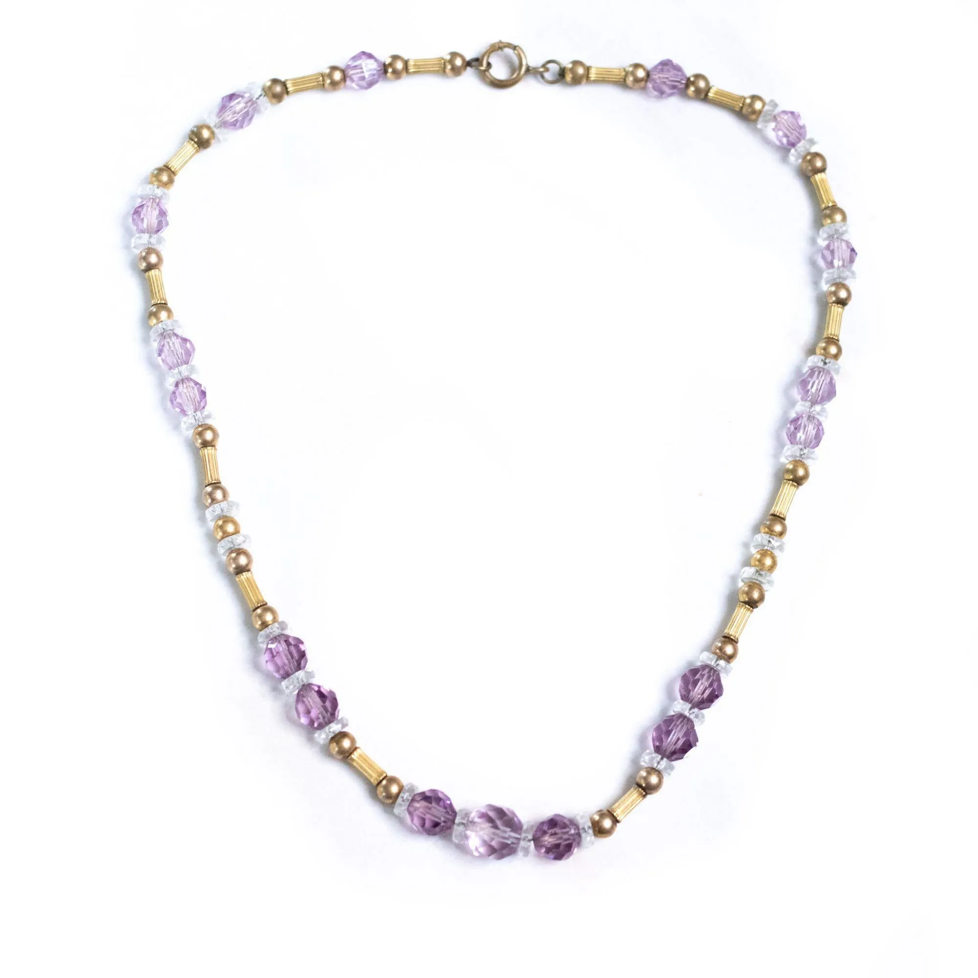 Vintage Czech Purple Crystal and Gold Bead Necklace