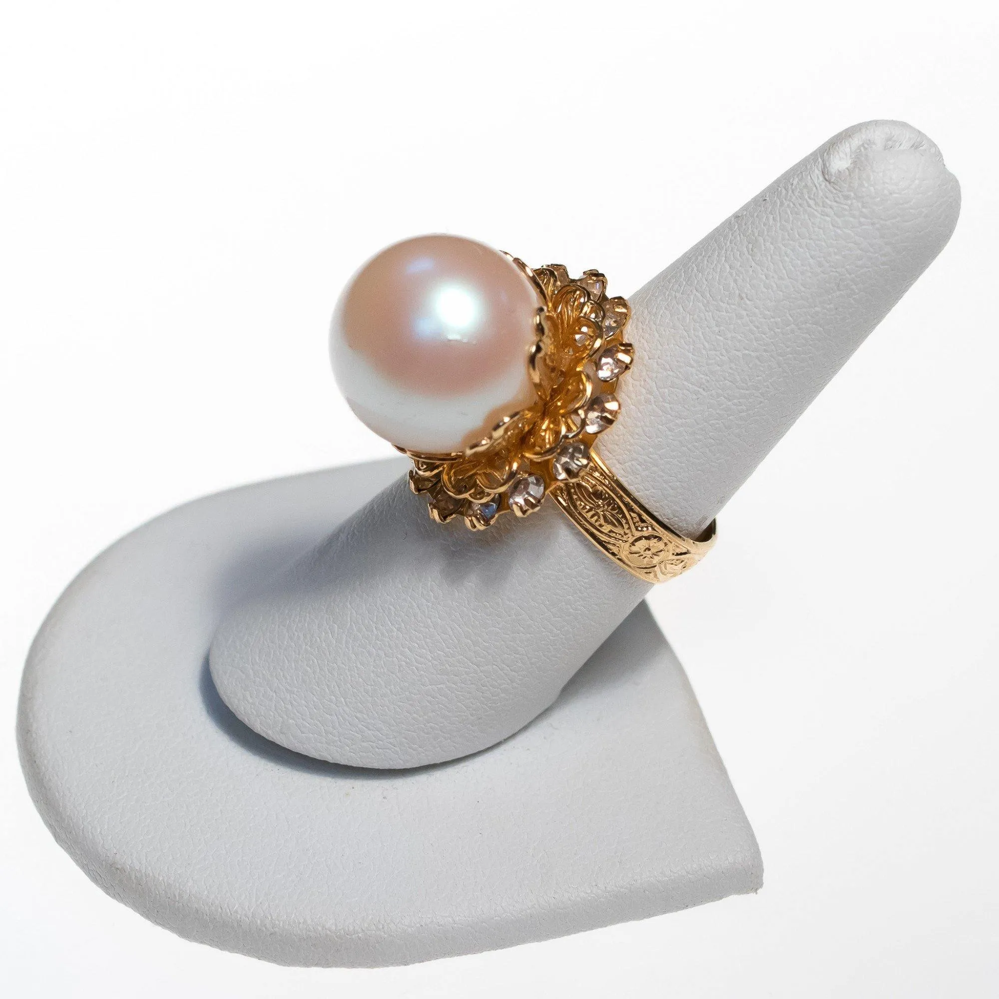 Vintage Faux Pearl and Diamante Crystal Cocktail Ring