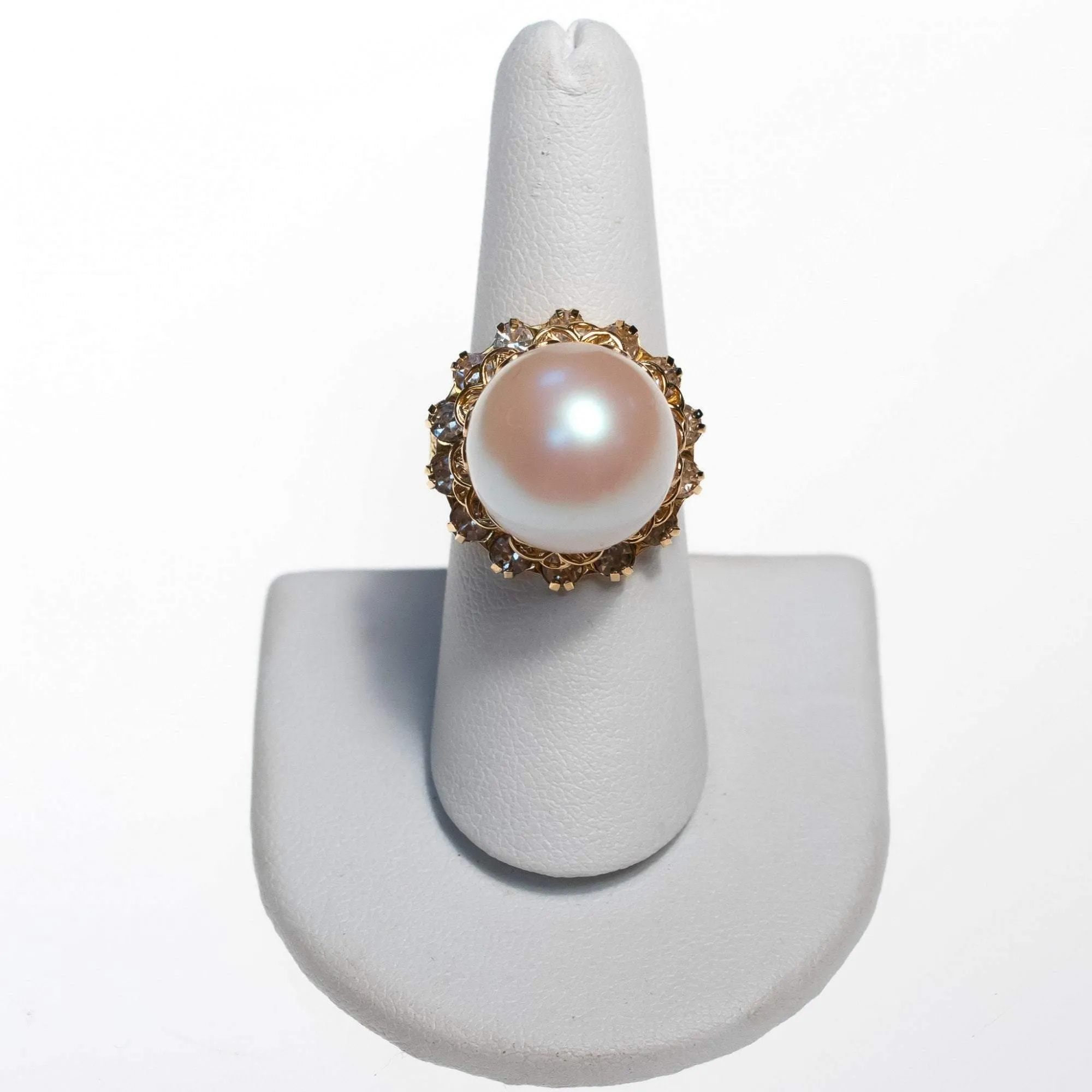 Vintage Faux Pearl and Diamante Crystal Cocktail Ring