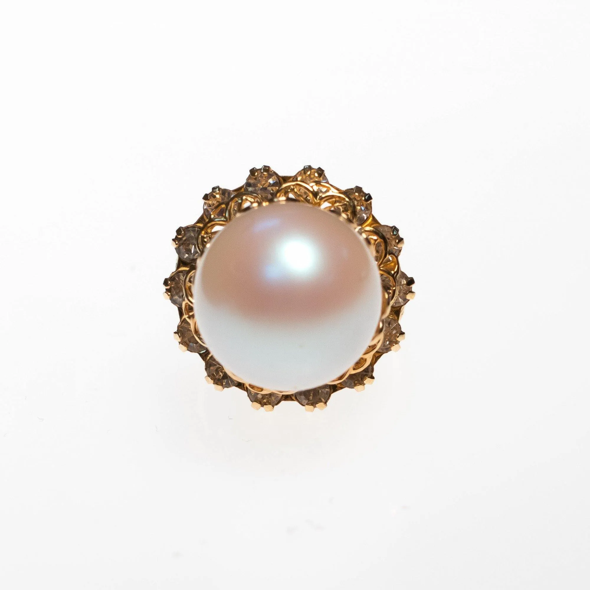 Vintage Faux Pearl and Diamante Crystal Cocktail Ring