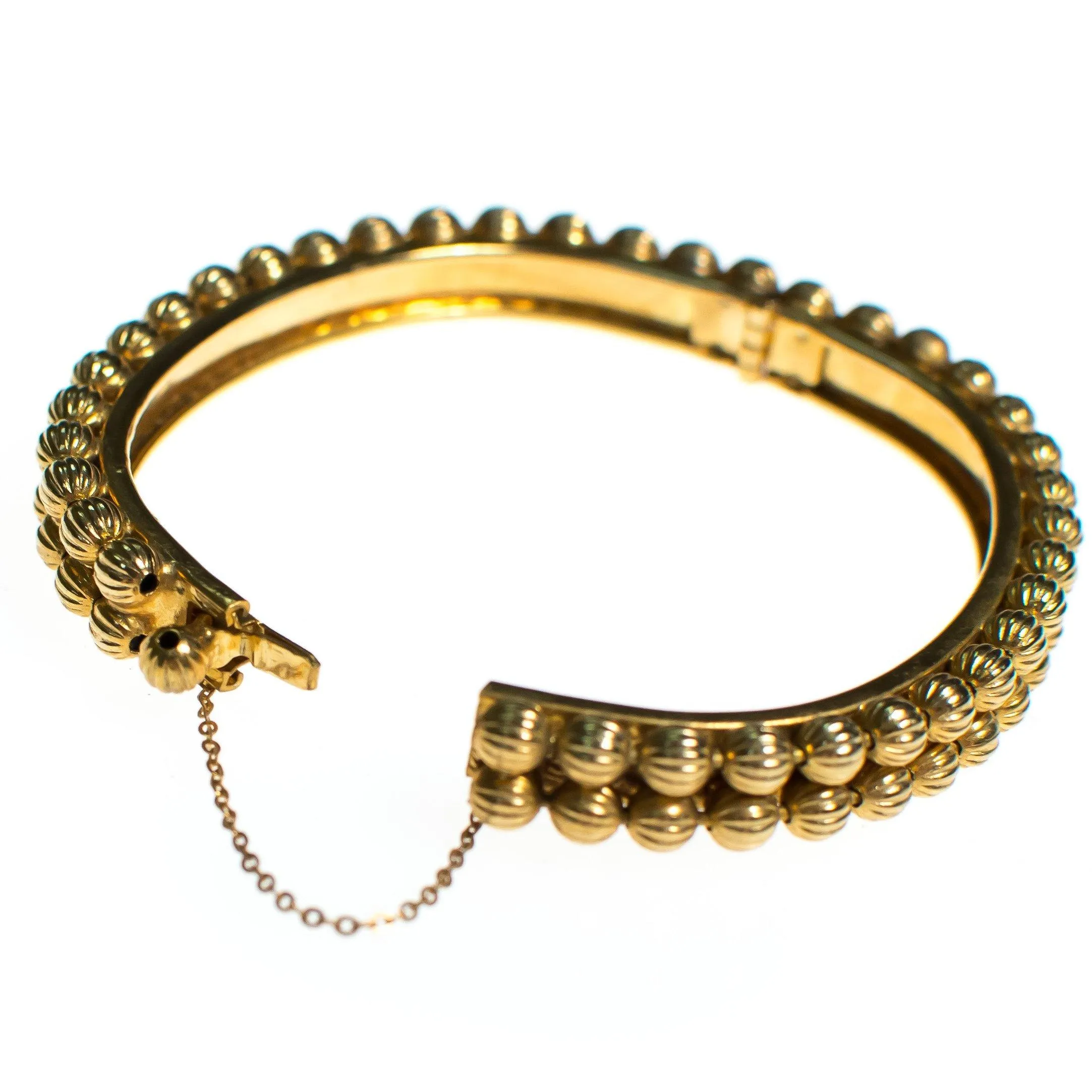 Vintage Gold Bead Hinged Bangle Bracelet