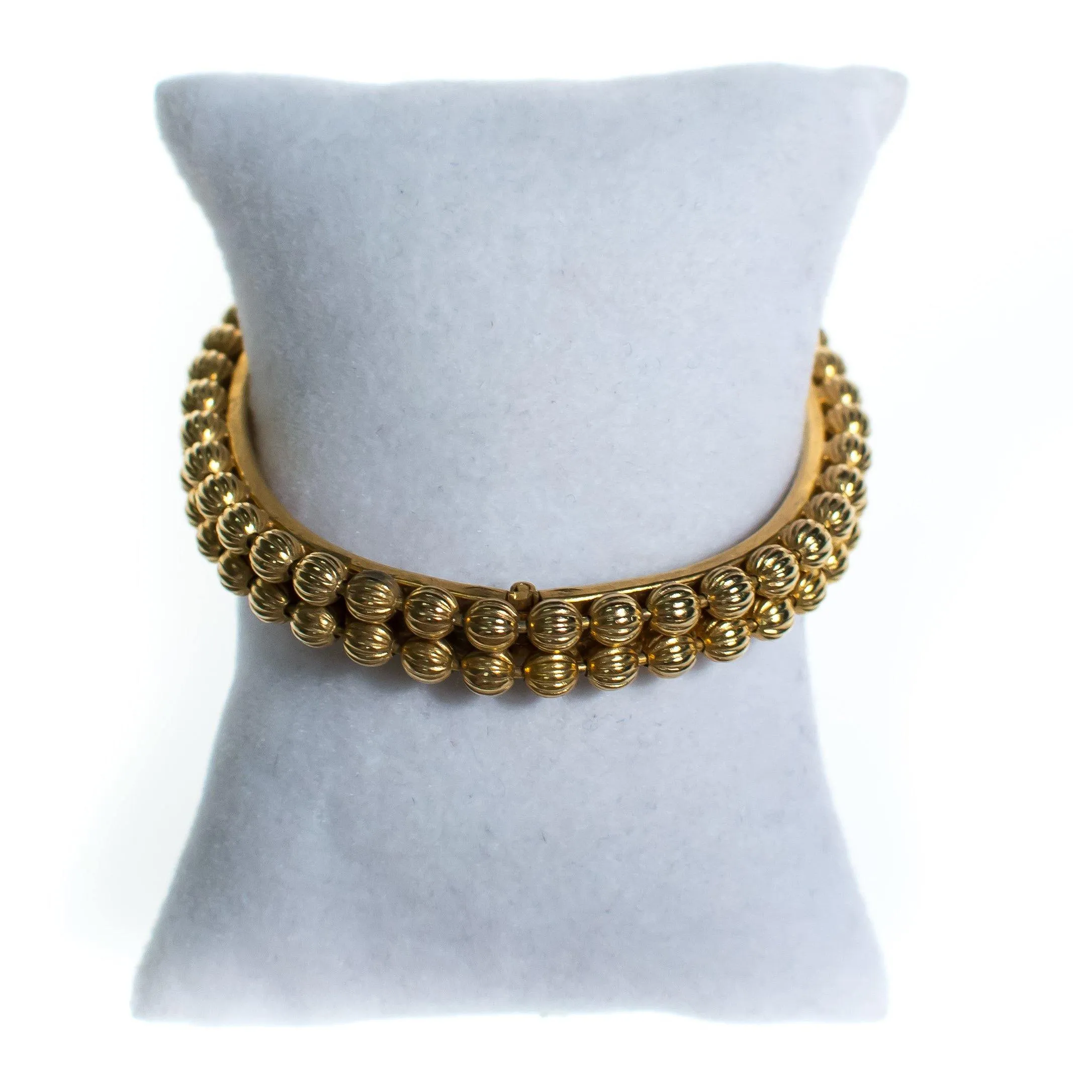Vintage Gold Bead Hinged Bangle Bracelet