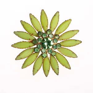 Vintage Green Rhinestone Flower Brooch