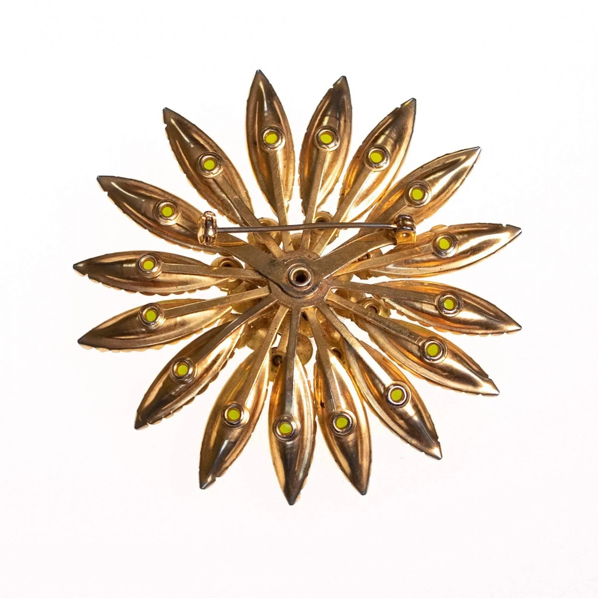 Vintage Green Rhinestone Flower Brooch