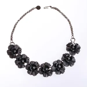 Vintage Grey Lucite Flower Necklace with Rhinestones Center