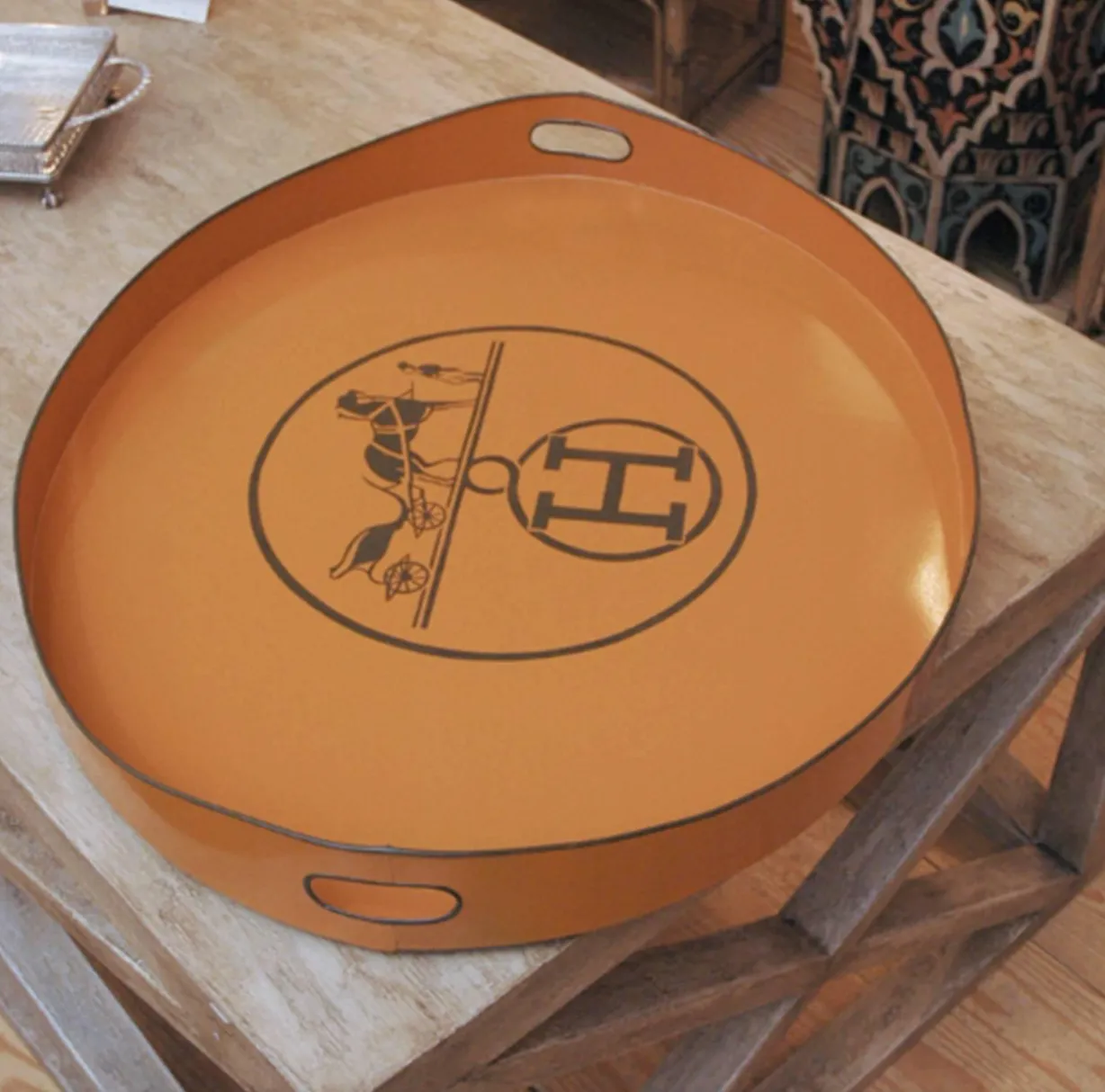 Vintage Hermes Inspired Oversized Metal Tole Tray