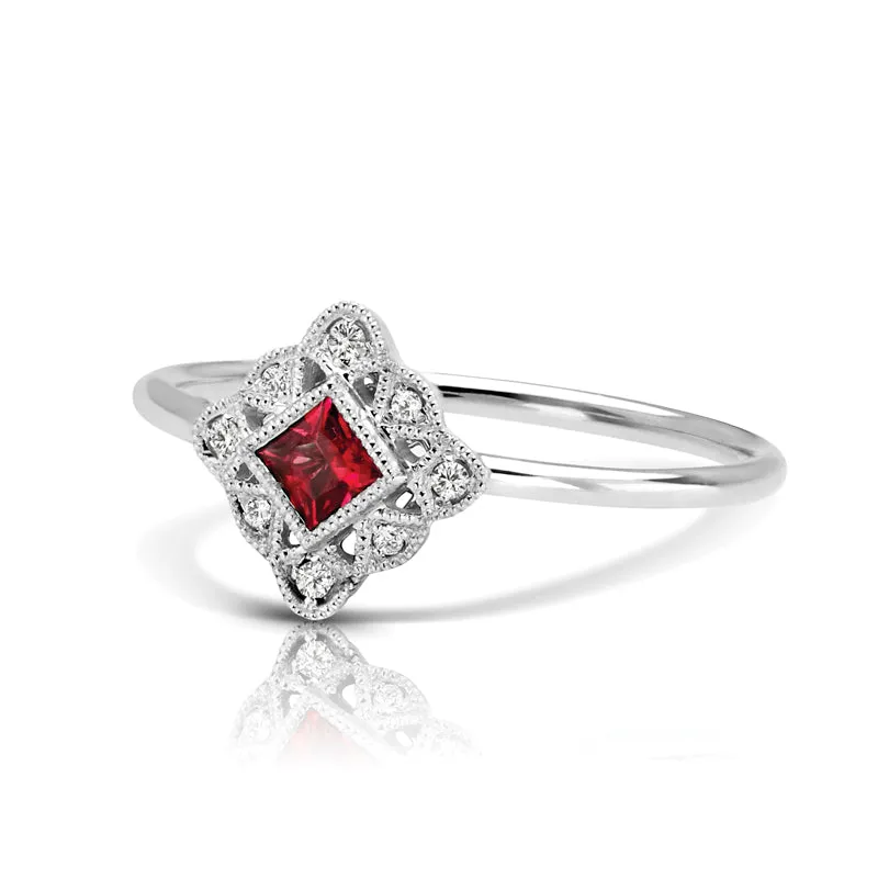 Vintage Inspired 0.15 ct. Natural Ruby Ring With Diamonds