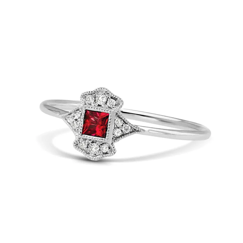 Vintage Inspired 0.20 ct. Natural Ruby Ring With Diamonds