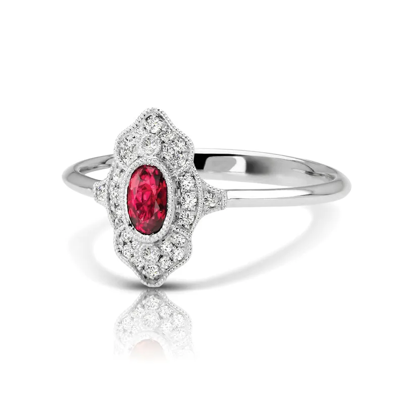 Vintage Inspired 0.35 ct. Natural Ruby Ring With Diamonds