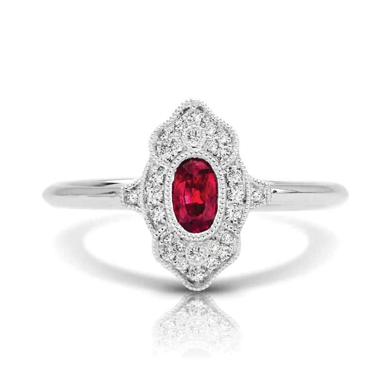 Vintage Inspired 0.35 ct. Natural Ruby Ring With Diamonds