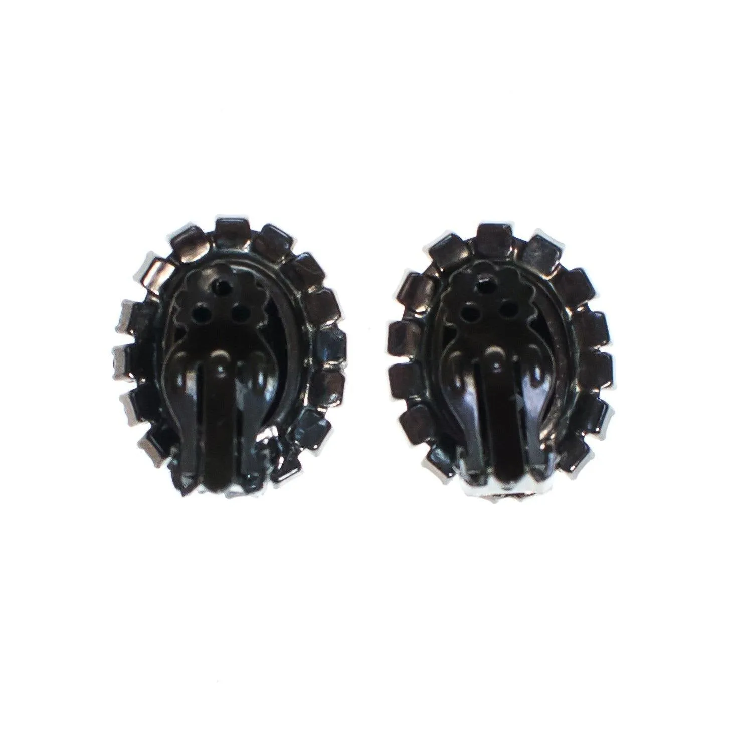 Vintage Jet Black Rhinestone Earrings, Clip-on
