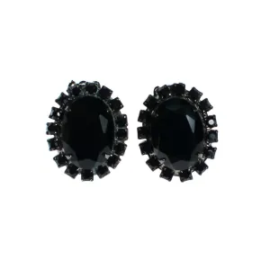 Vintage Jet Black Rhinestone Earrings, Clip-on