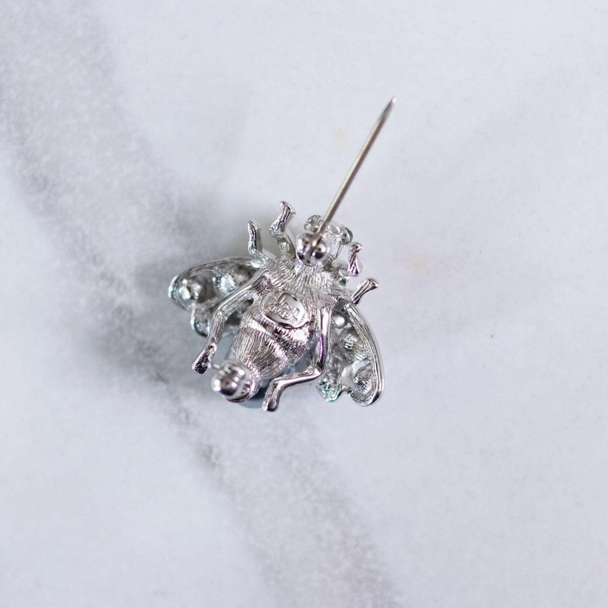 Vintage Joan Rivers Silver Pearl and Diamante Rhinestone Bee Brooch