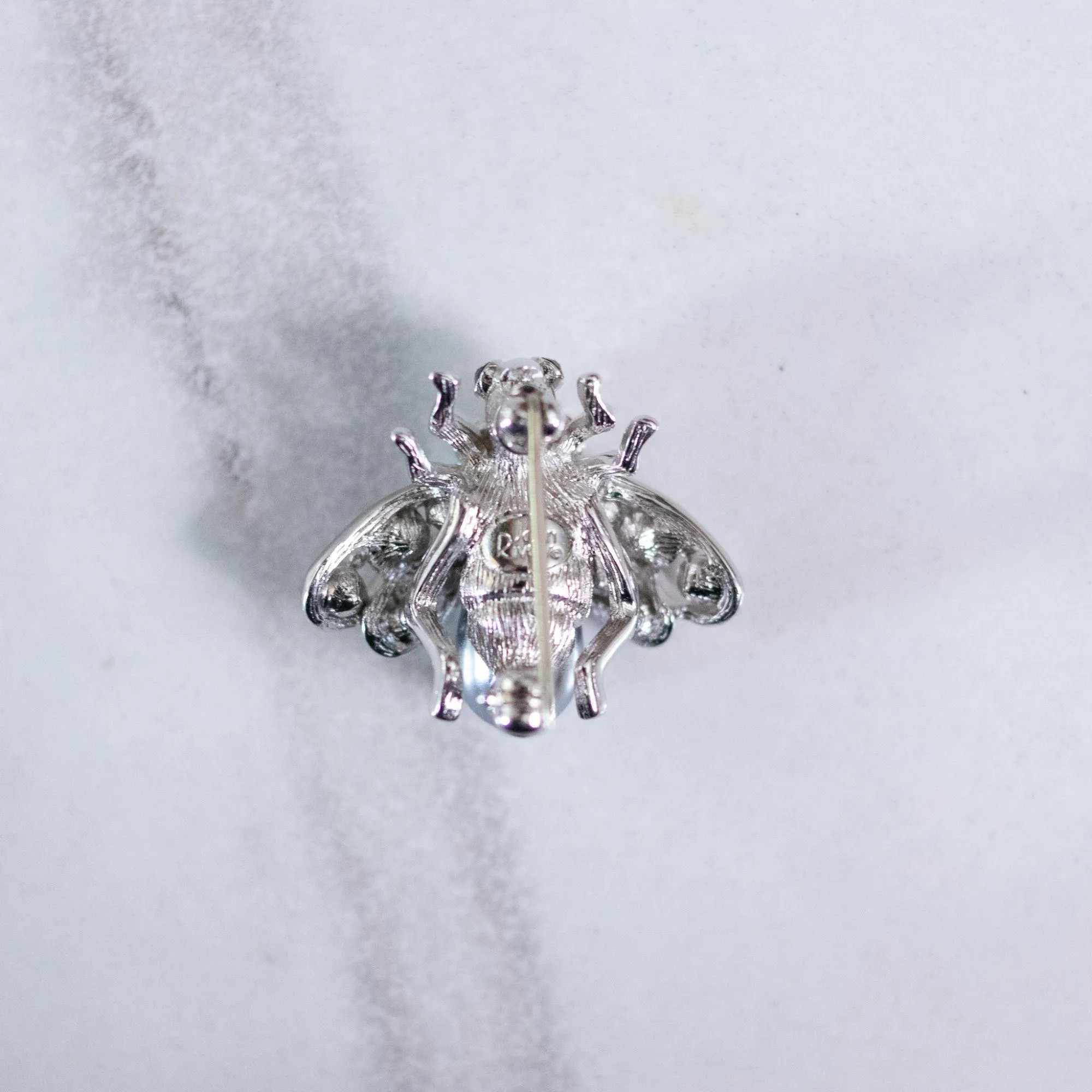 Vintage Joan Rivers Silver Pearl and Diamante Rhinestone Bee Brooch