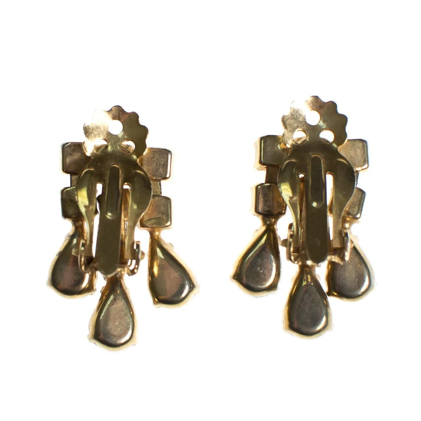 Vintage Lemon Citrine Crystal and Opaline Glass Cabochon Dangle Rhinestone Statement Earrings