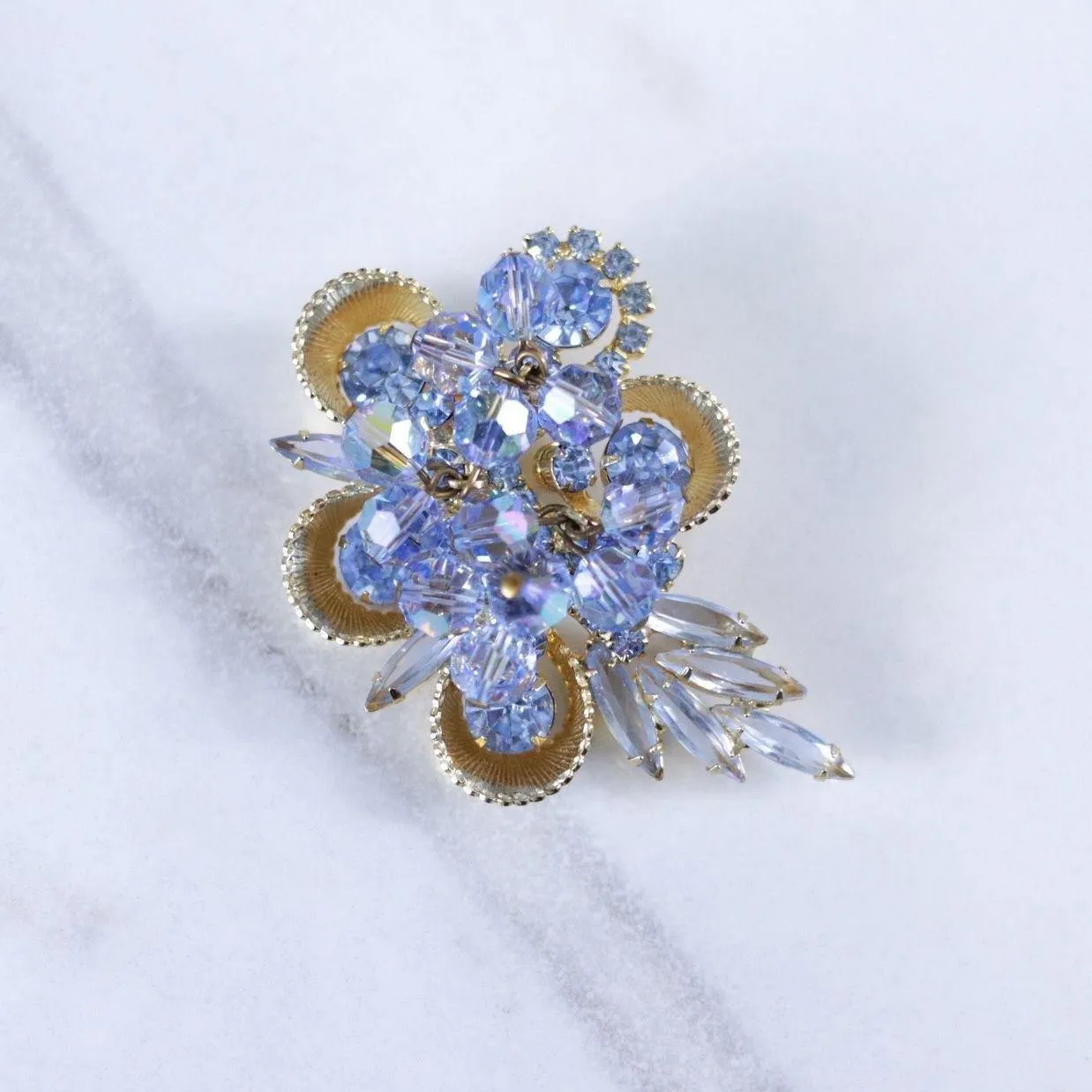 Vintage Light Blue Aurora Borealis Cha Cha Cluster Brooch