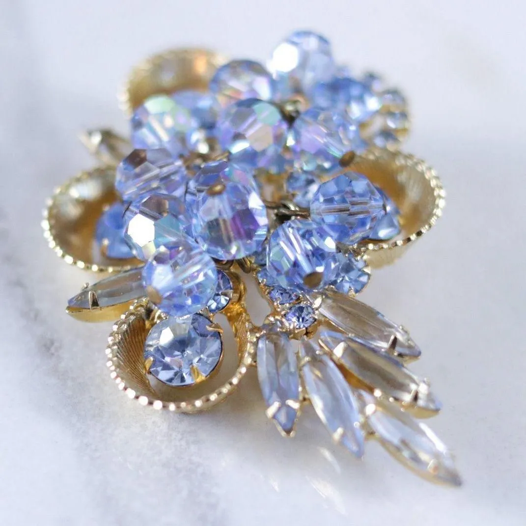 Vintage Light Blue Aurora Borealis Cha Cha Cluster Brooch