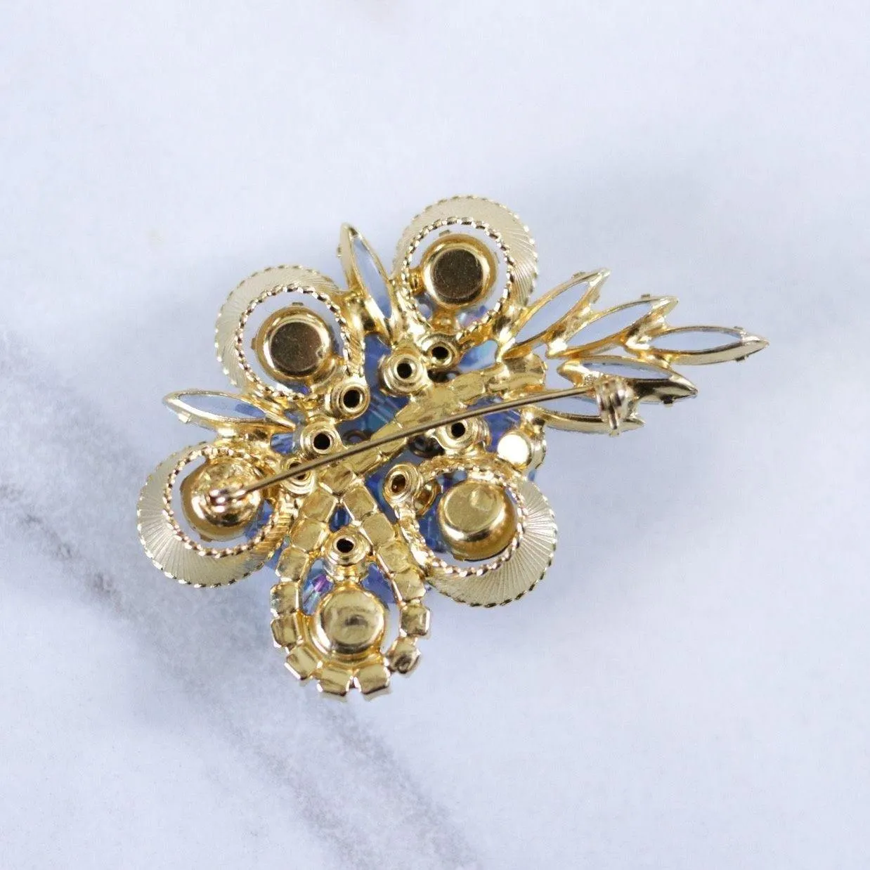 Vintage Light Blue Aurora Borealis Cha Cha Cluster Brooch