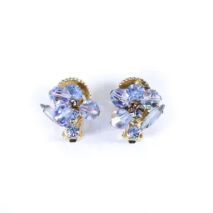 Vintage Light Blue Aurora Borealis Cha Cha Earrings with Navette Rhinestone Accents