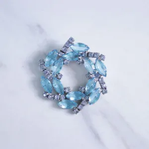 Vintage Light Blue Rhinestone Navette and Diamante Rhinestone Brooch