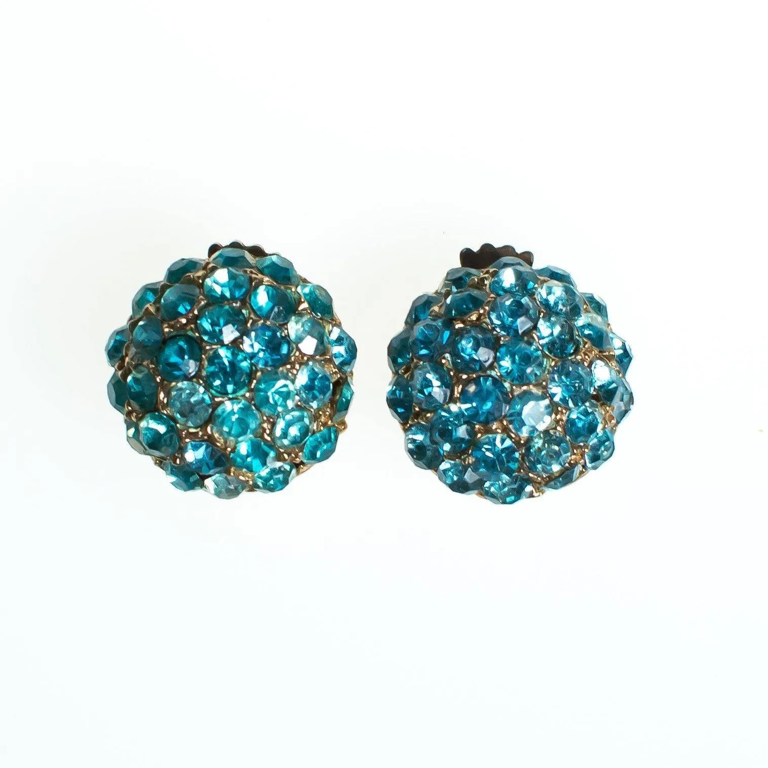 Vintage Light Blue Rhinestone Round Earrings