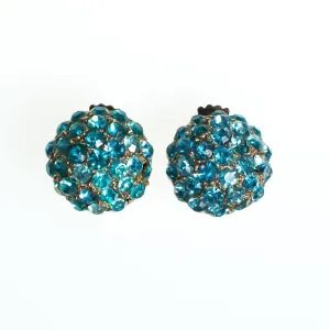 Vintage Light Blue Rhinestone Round Earrings