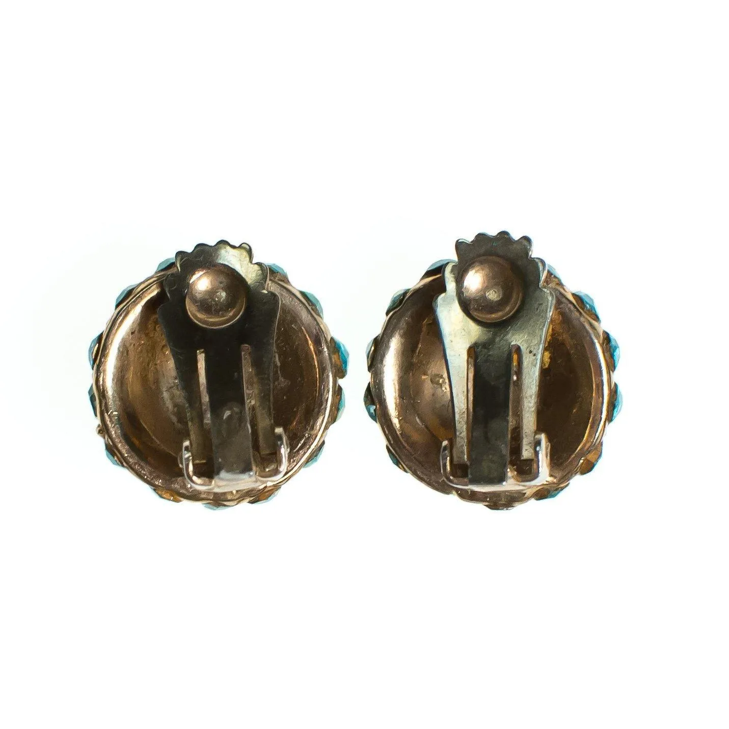 Vintage Light Blue Rhinestone Round Earrings