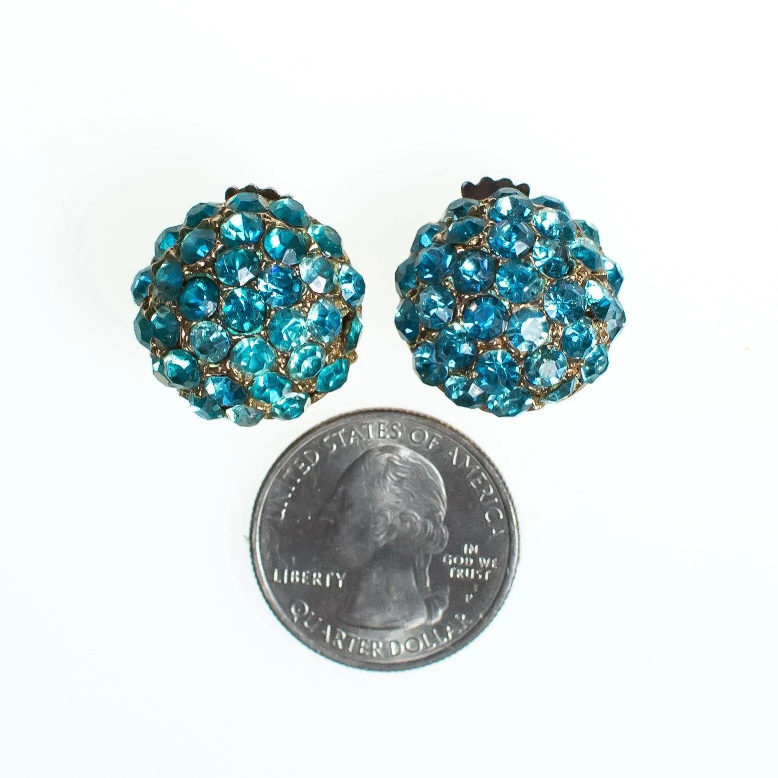 Vintage Light Blue Rhinestone Round Earrings