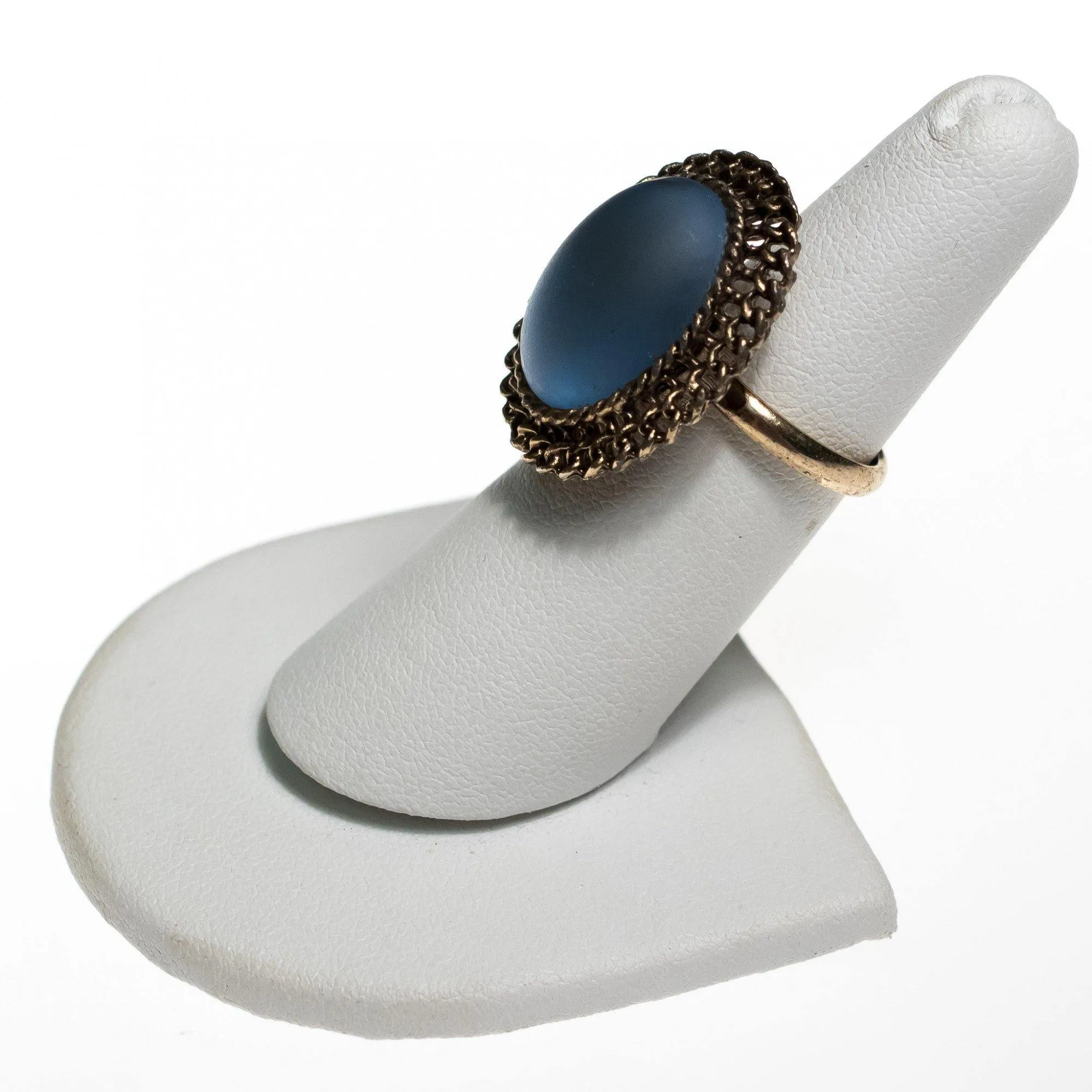 Vintage Matte Blue Crystal Ring with Gold Setting