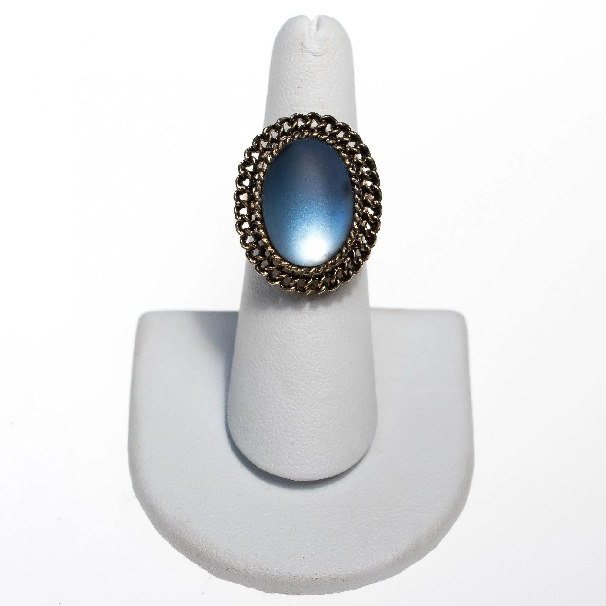 Vintage Matte Blue Crystal Ring with Gold Setting