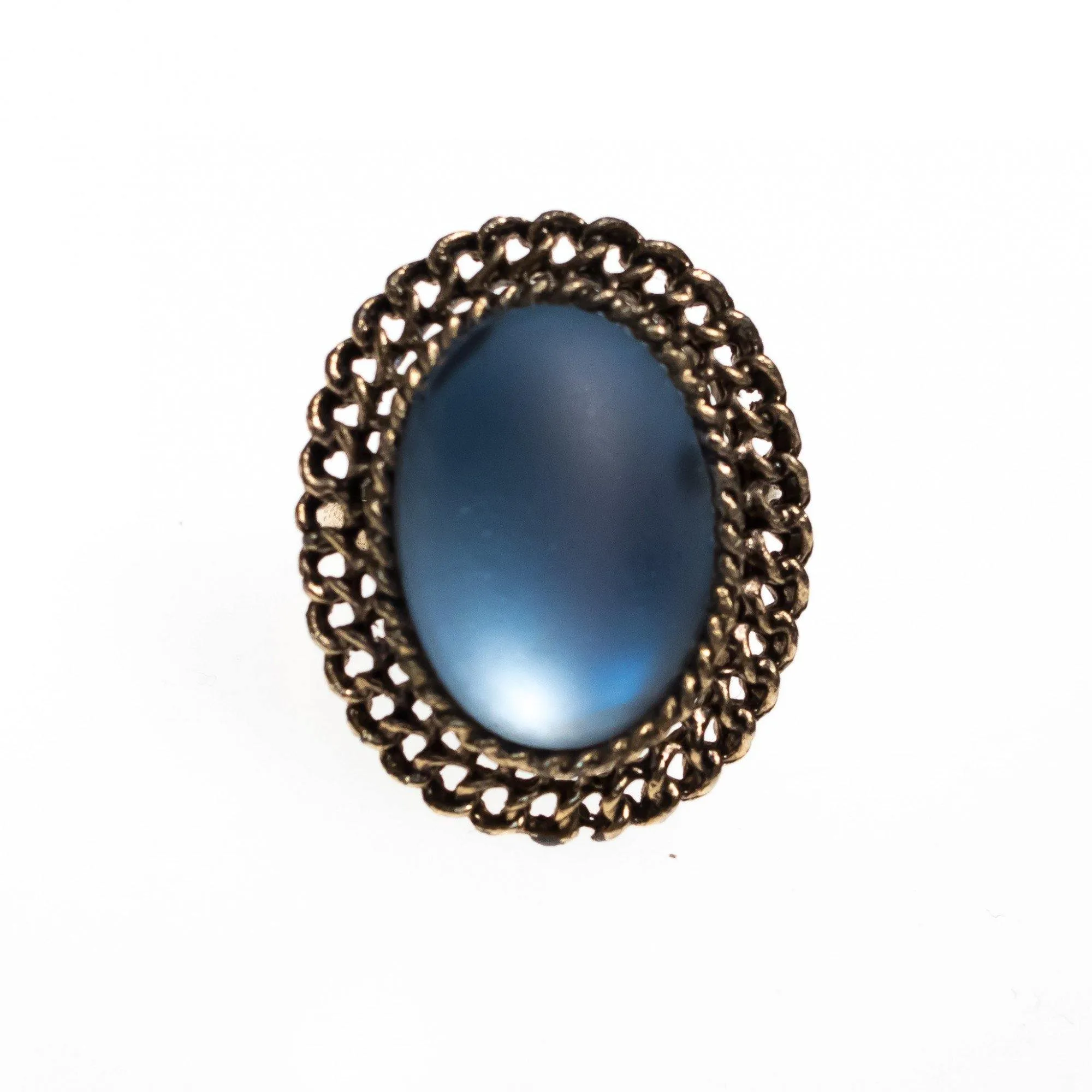 Vintage Matte Blue Crystal Ring with Gold Setting
