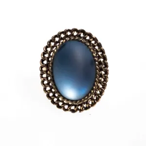 Vintage Matte Blue Crystal Ring with Gold Setting