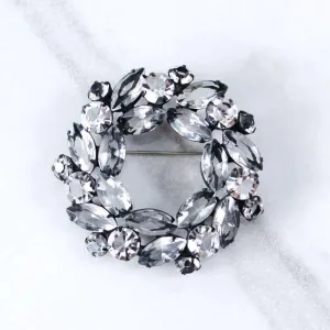 Vintage Open Back Diamante Navette Rhinestone Brooch Set Japanned Metal Finish