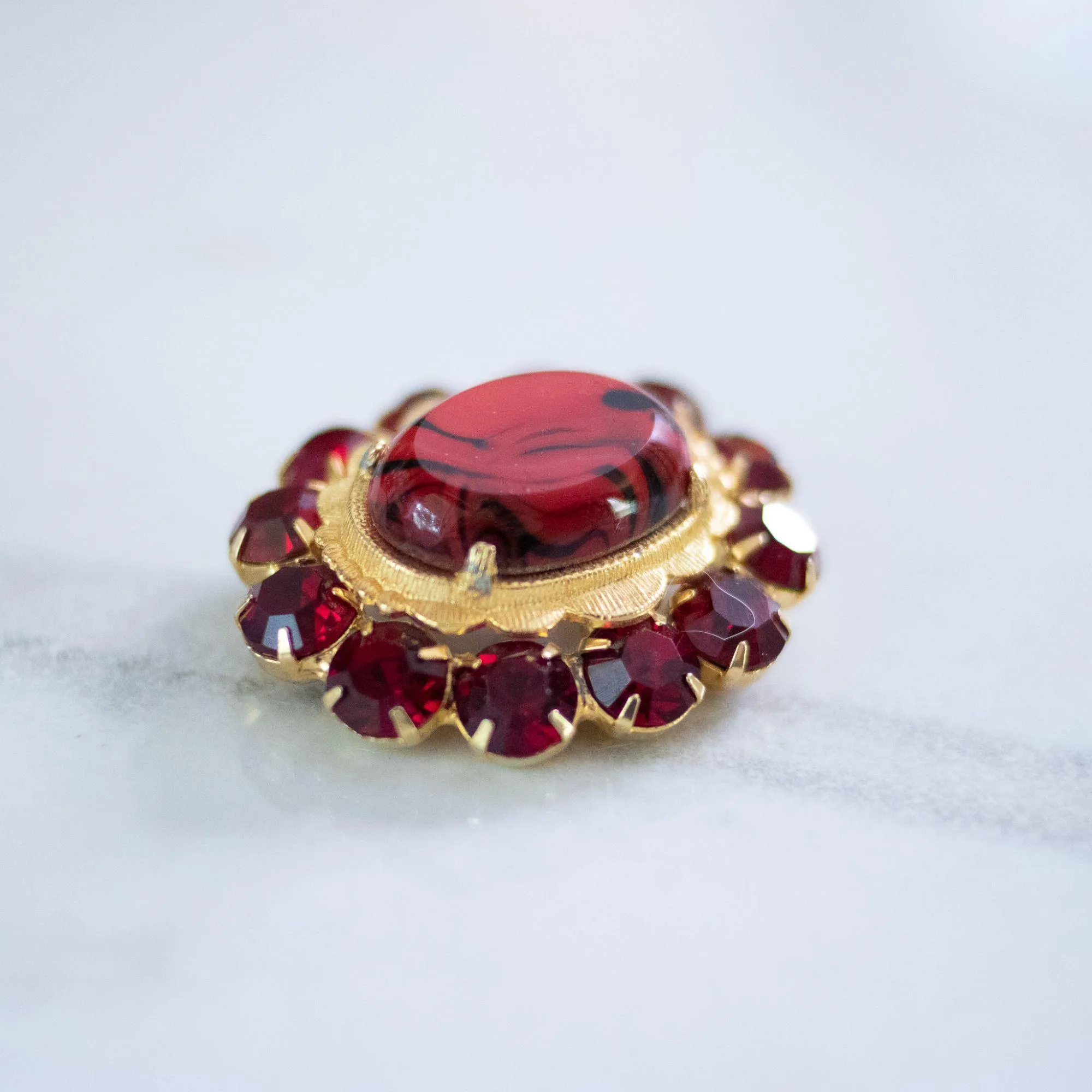 Vintage Oval Red Rhinestone Brooch