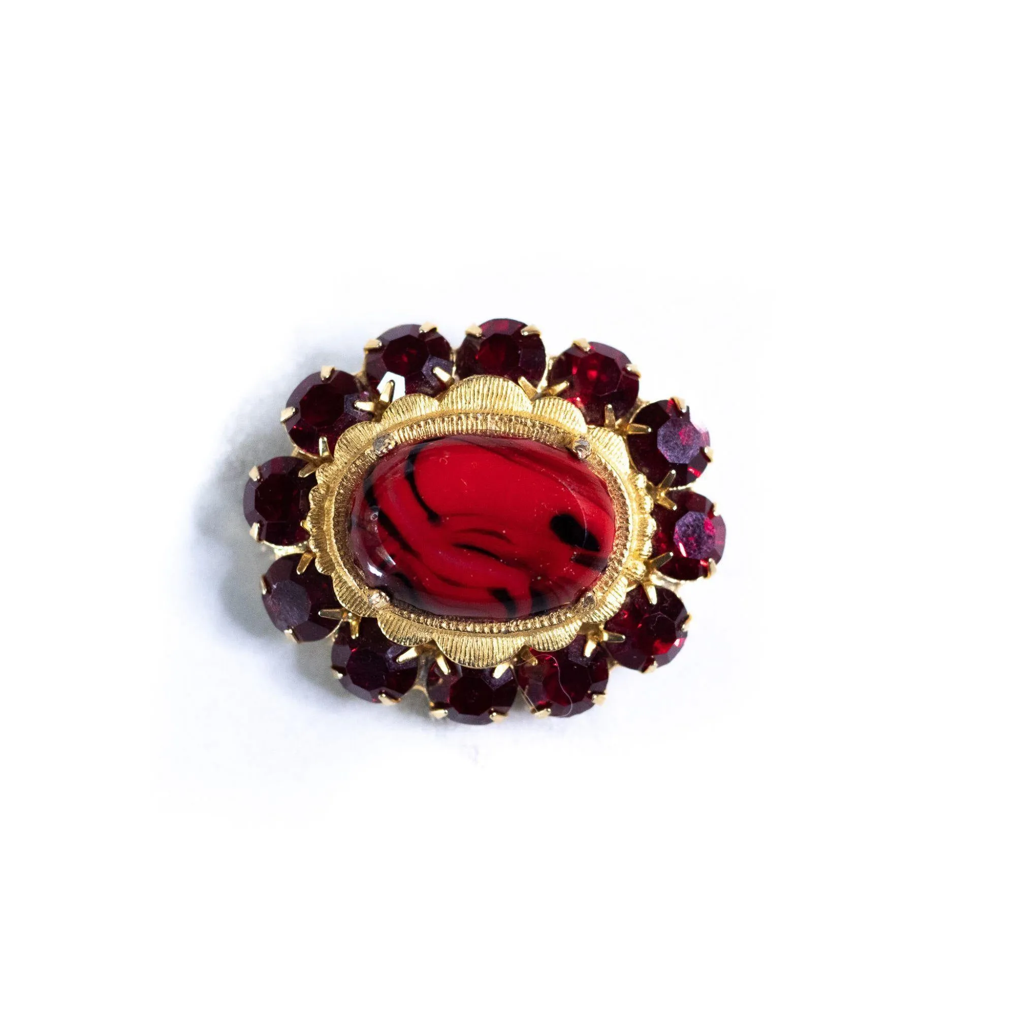 Vintage Oval Red Rhinestone Brooch