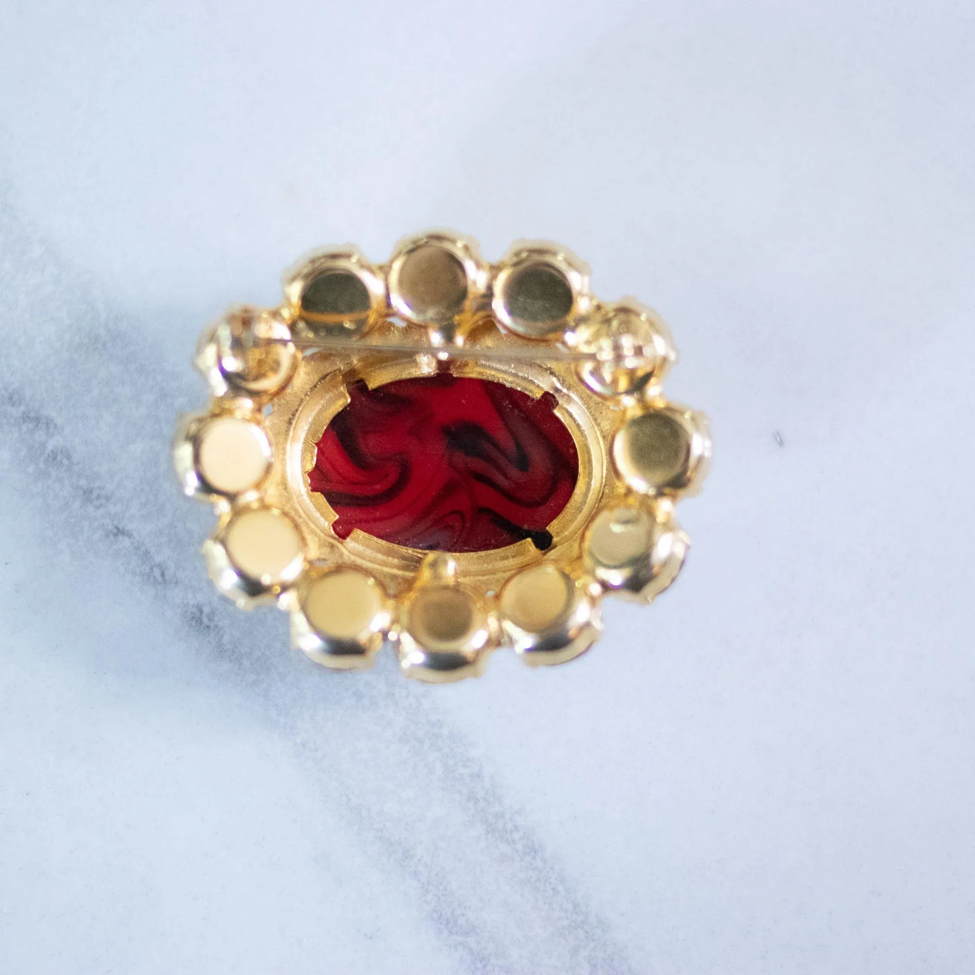 Vintage Oval Red Rhinestone Brooch