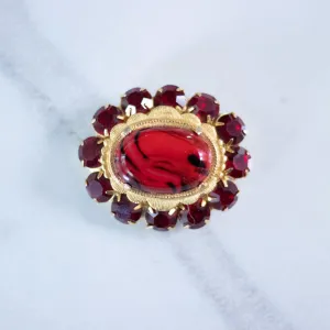 Vintage Oval Red Rhinestone Brooch