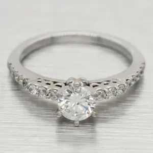 Vintage Petite 0.70ctw Diamond Engagement Ring - 14k White Gold - Size 3.75