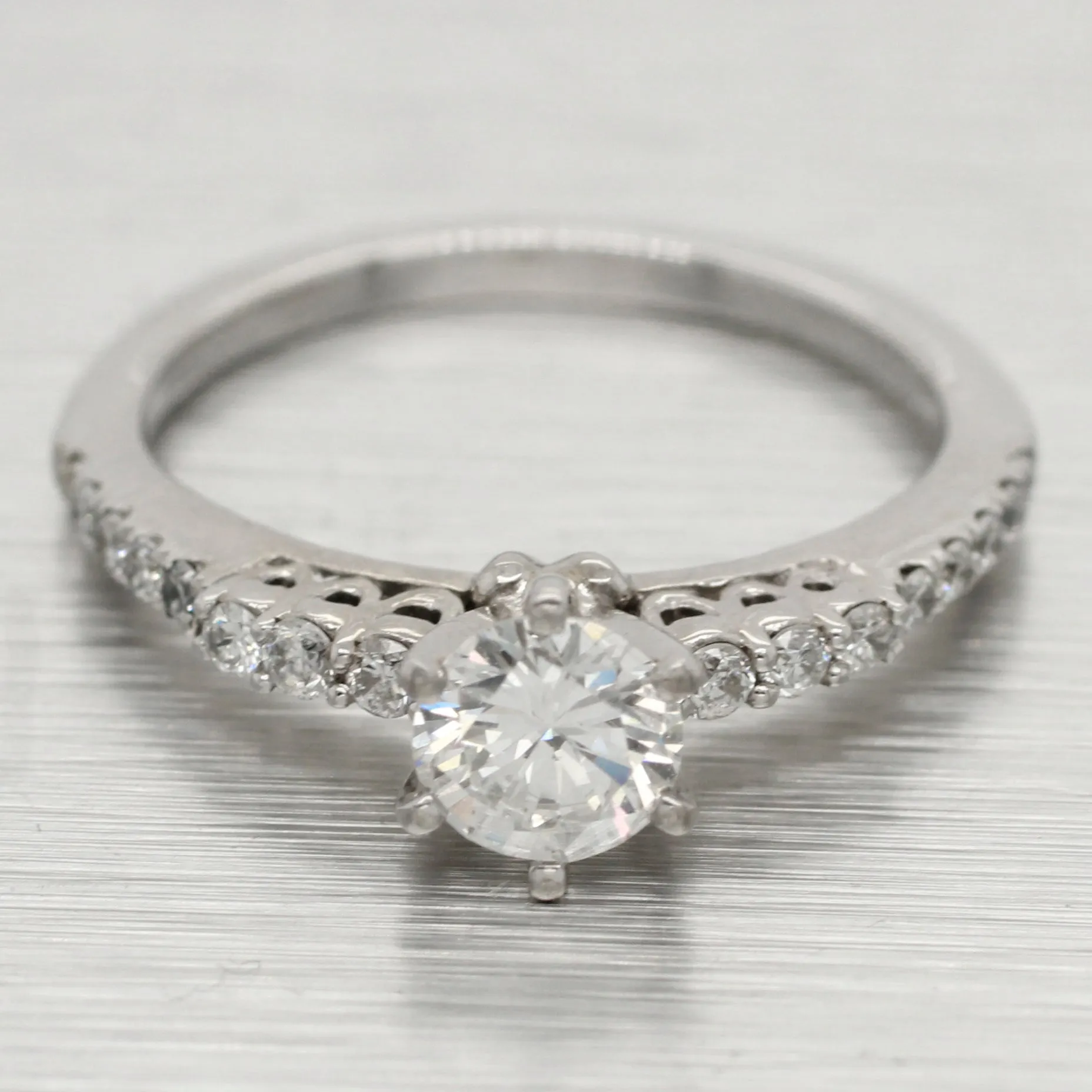 Vintage Petite 0.70ctw Diamond Engagement Ring - 14k White Gold - Size 3.75