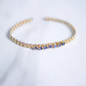 Vintage Petite Open Cuff Bracelet with Blue Rhinestones