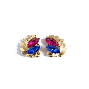 Vintage Pink and Blue Rhinestone Statement Earrings