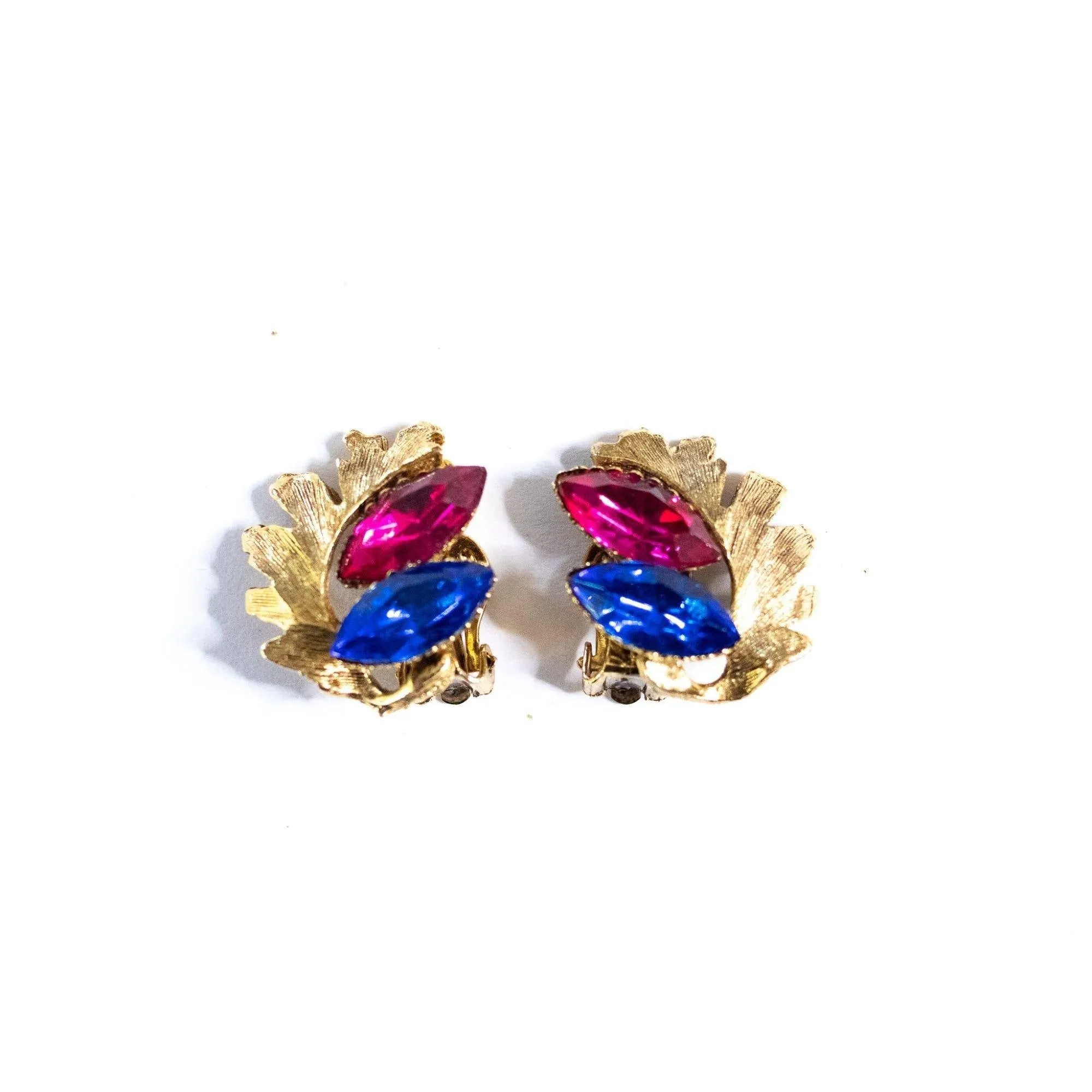 Vintage Pink and Blue Rhinestone Statement Earrings