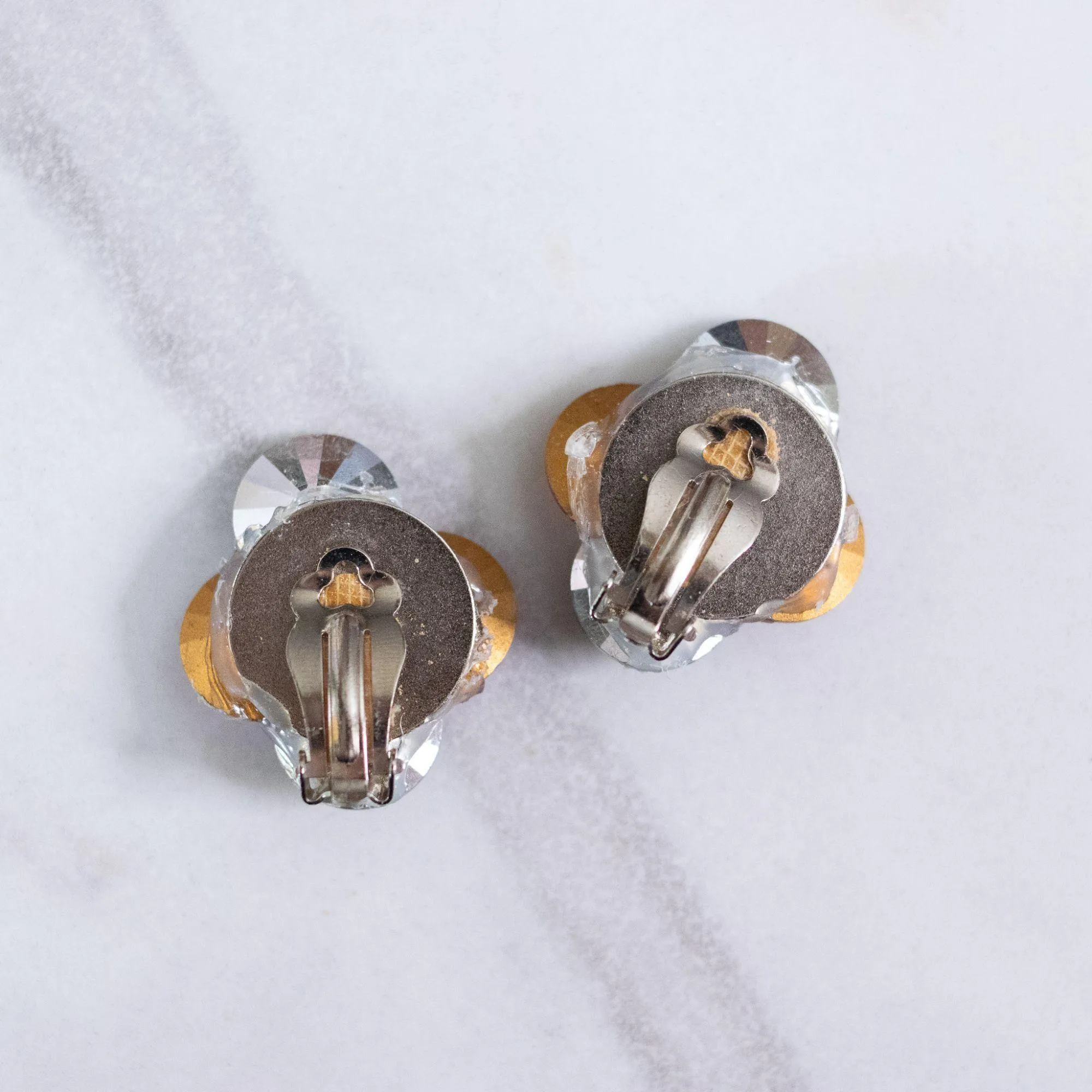 Vintage Pink Rivoli Rhinestone Statement Earrings