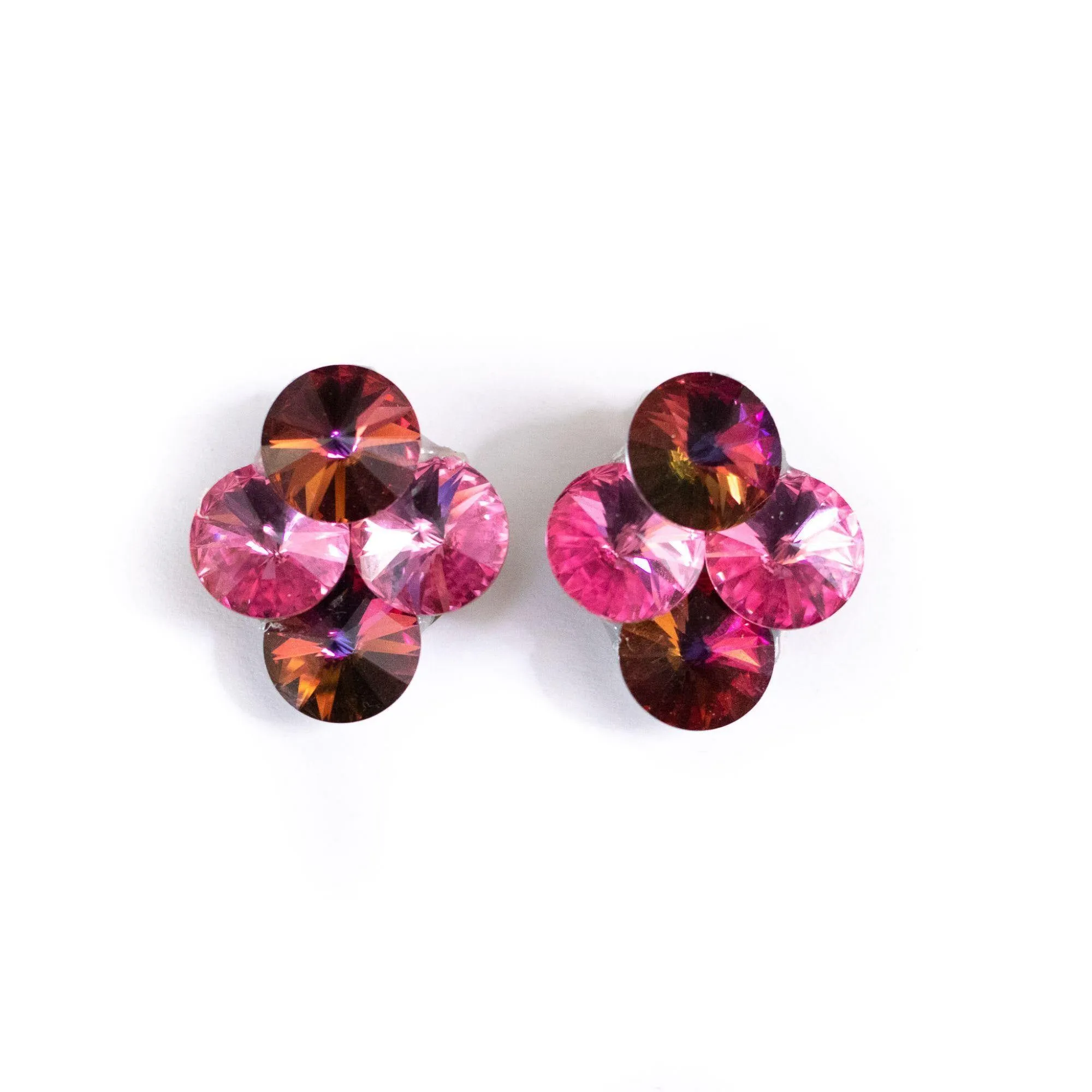 Vintage Pink Rivoli Rhinestone Statement Earrings