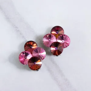Vintage Pink Rivoli Rhinestone Statement Earrings