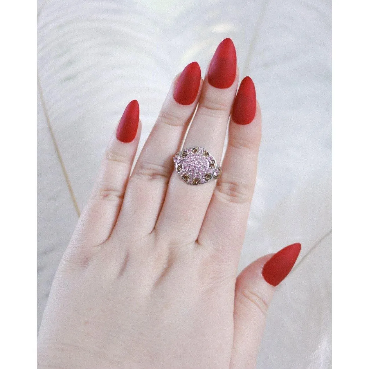 Vintage Pink Topaz Cluster Ring Sterling Silver with 18kt Gold Accents