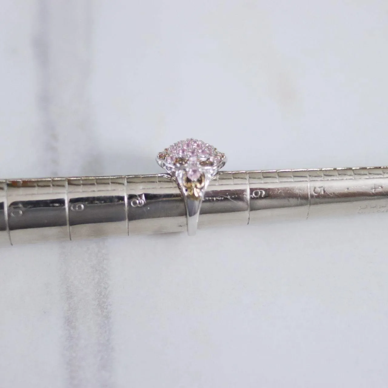 Vintage Pink Topaz Cluster Ring Sterling Silver with 18kt Gold Accents