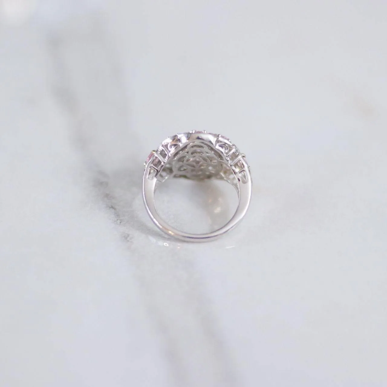 Vintage Pink Topaz Cluster Ring Sterling Silver with 18kt Gold Accents