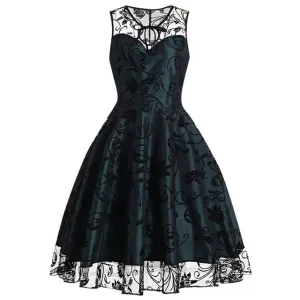 Vintage Purple Dress Women Summer 2018 Sexy Sleeveless vestido Midi Print Robe femme Lace Vintage Dresses 50s 60s